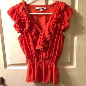Forever 21 Orange sheer ruffle peplum blouse Sz. M